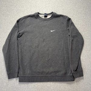 Nike Sweatshirt Mens Large Gray Crewneck Pullover Fleece Lined Cotton Blend Dark